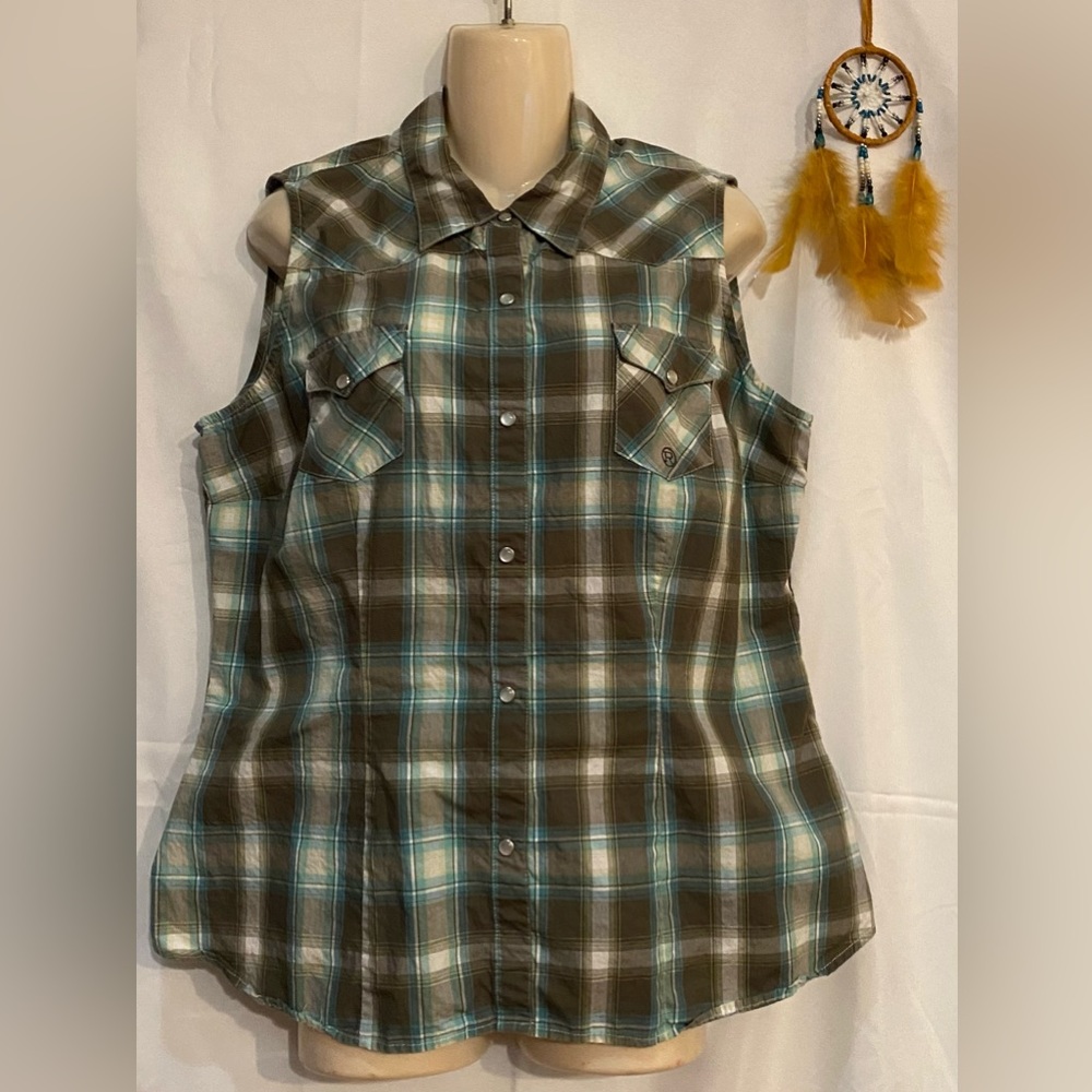 Roper “Wear the West” ladies plaid sleeveless western button up. Size XL
